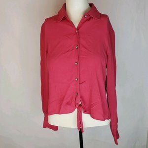 J Jill Pink Button Down Tie Bottom Rayon Blouse XS